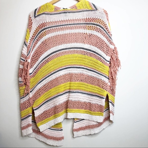 Jessica Simpson Aztec Knit Fringe Tassel Sweater Pink Yellow Women's Size Small - Picture 3 of 7